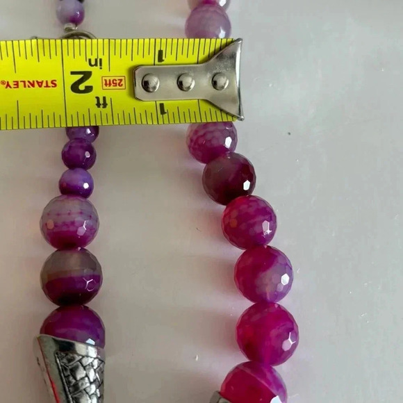 Agate Womens Silver Plated Round Beaded Necklace Multicolor Size 8" - Picture 5 of 9